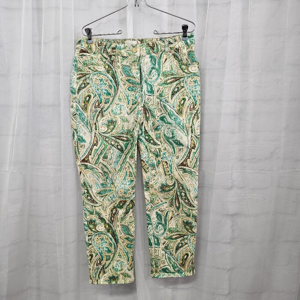 Chico's Pants Green Paisley Festival Boho Summer Grunge Crop Straight 1 (M/8) - Picture 2 of 14